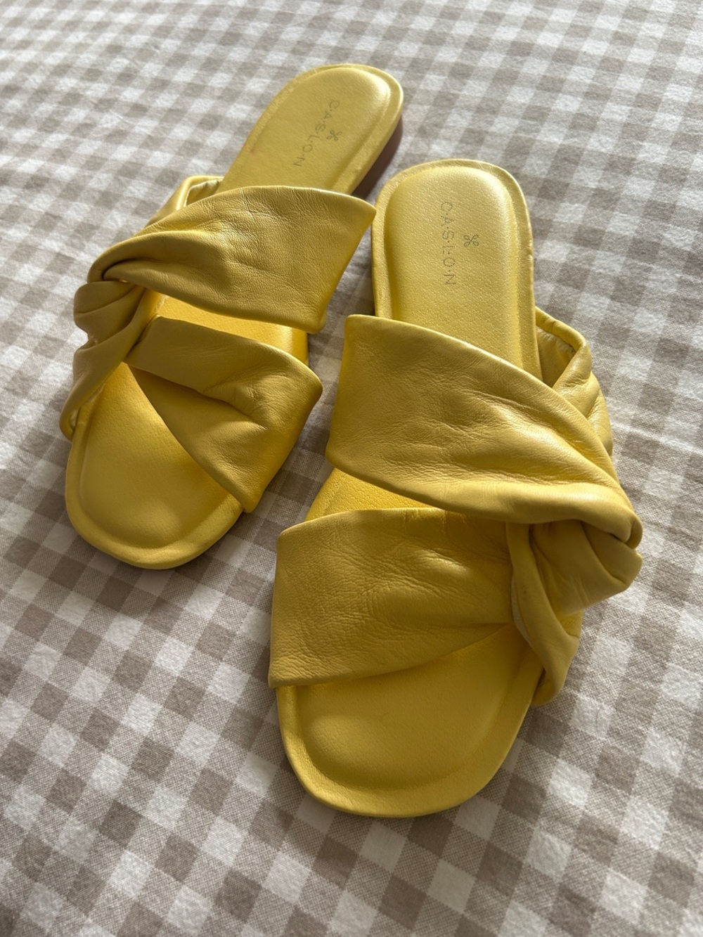 Caslon Yellow Twisted Leather Slide Sandals - Women's